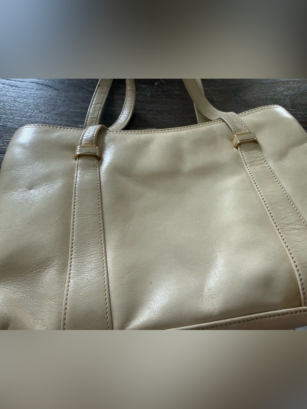 Cream Leather Shoulder Tote with Gold Hardware - Picture 3 of 10